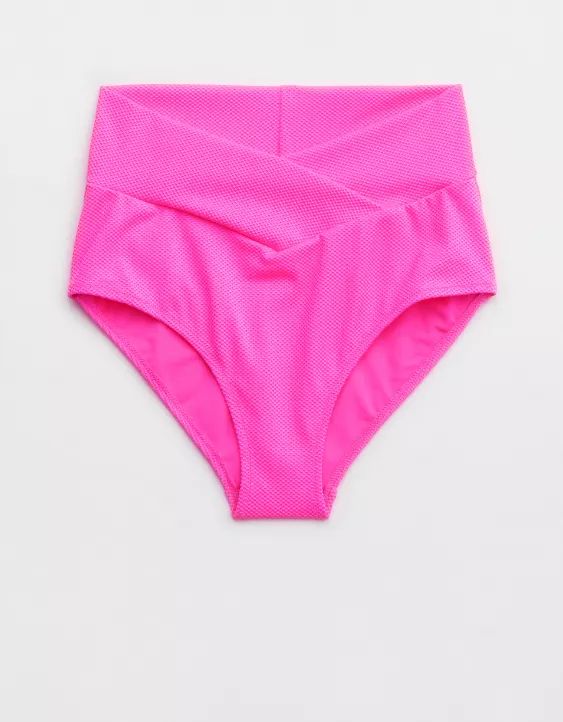 Aerie Shine Pique Crossover High Waisted Bikini Bottom | Aerie