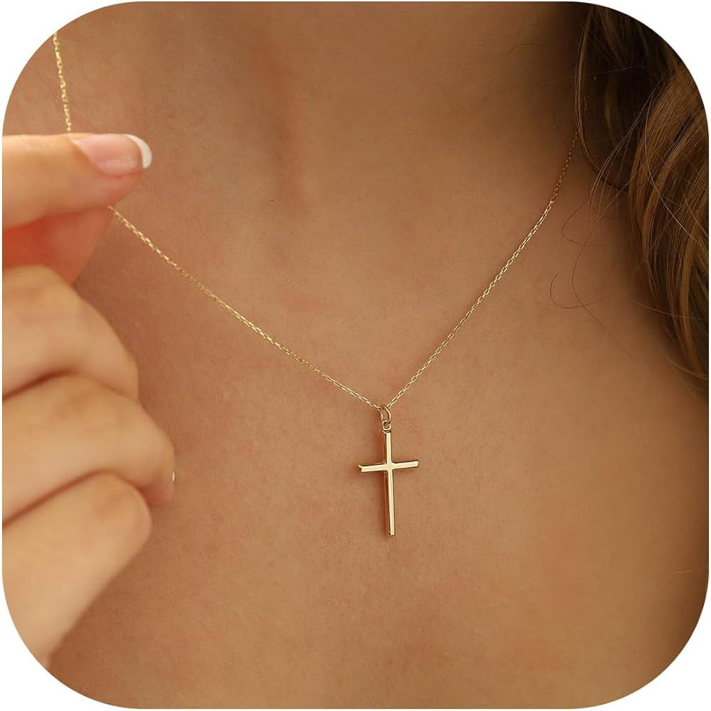MONOZO Cross Necklace for Women - 14K Gold Plated Cross Necklace Layered Gold Cross Necklace Tiny... | Amazon (US)