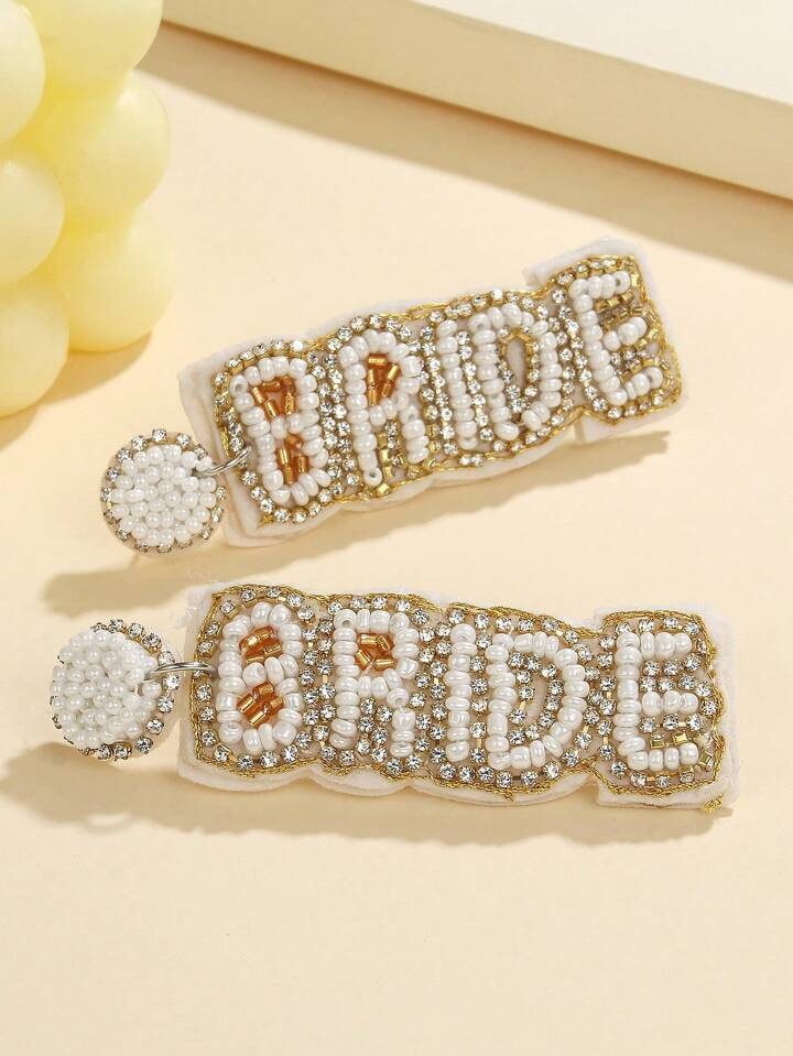 1 Pair Handmade Glass Beaded Earrings, Suitable For Daily Wear And Weddings For Brides And Ladies | SHEIN