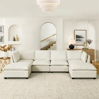Comfy Cloud Couch Sectional 4 Seat Sofa With 2 Ottoman, Chenille Sofa Sleeper Deep Seat Sofa With Throw Pillows For Living Room | Wayfair North America