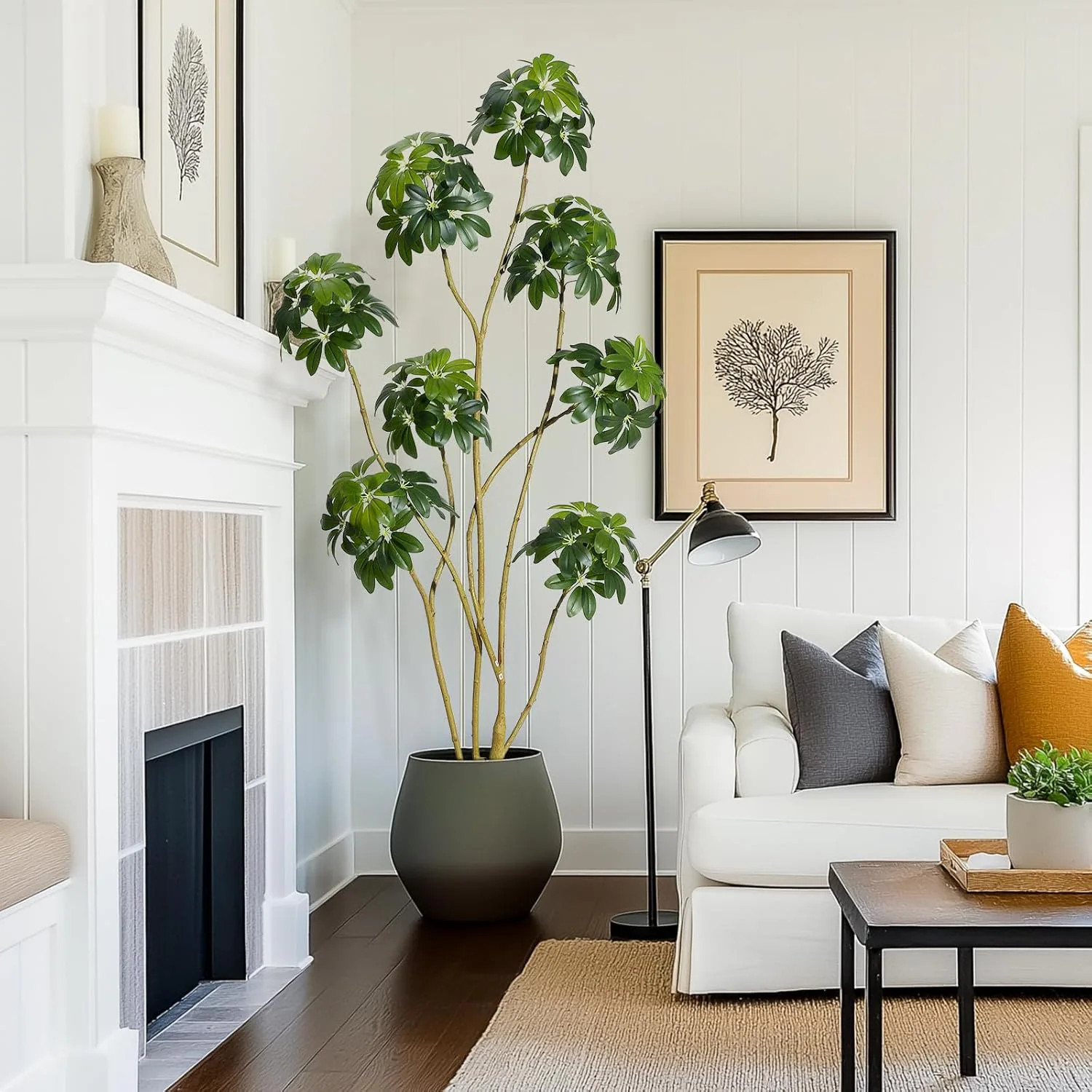 Garvee 6ft Tall Fake Plant Indoor Faux Floor Tree Decorative White Planter Multiple Trunks Artificial Umbrella Schefflera Home Offices Porch Decor | Lowe's