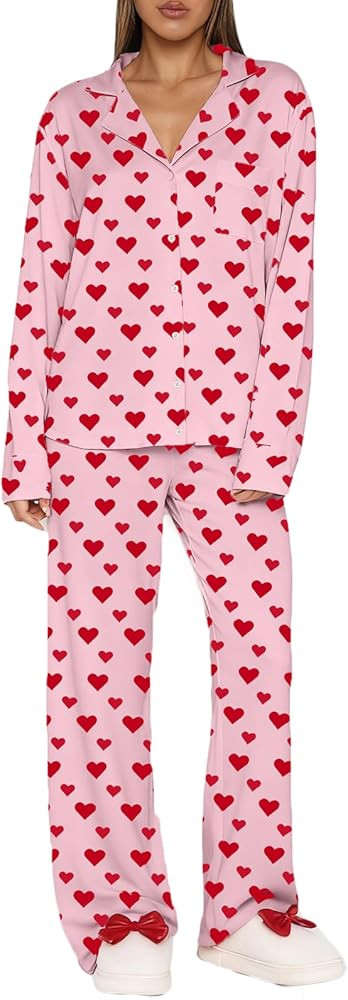 Women Satin Pajama Set Long Sleeve Laper V Neck Button Down Loungewear Silk Pjs Set with Pockets | Amazon (US)