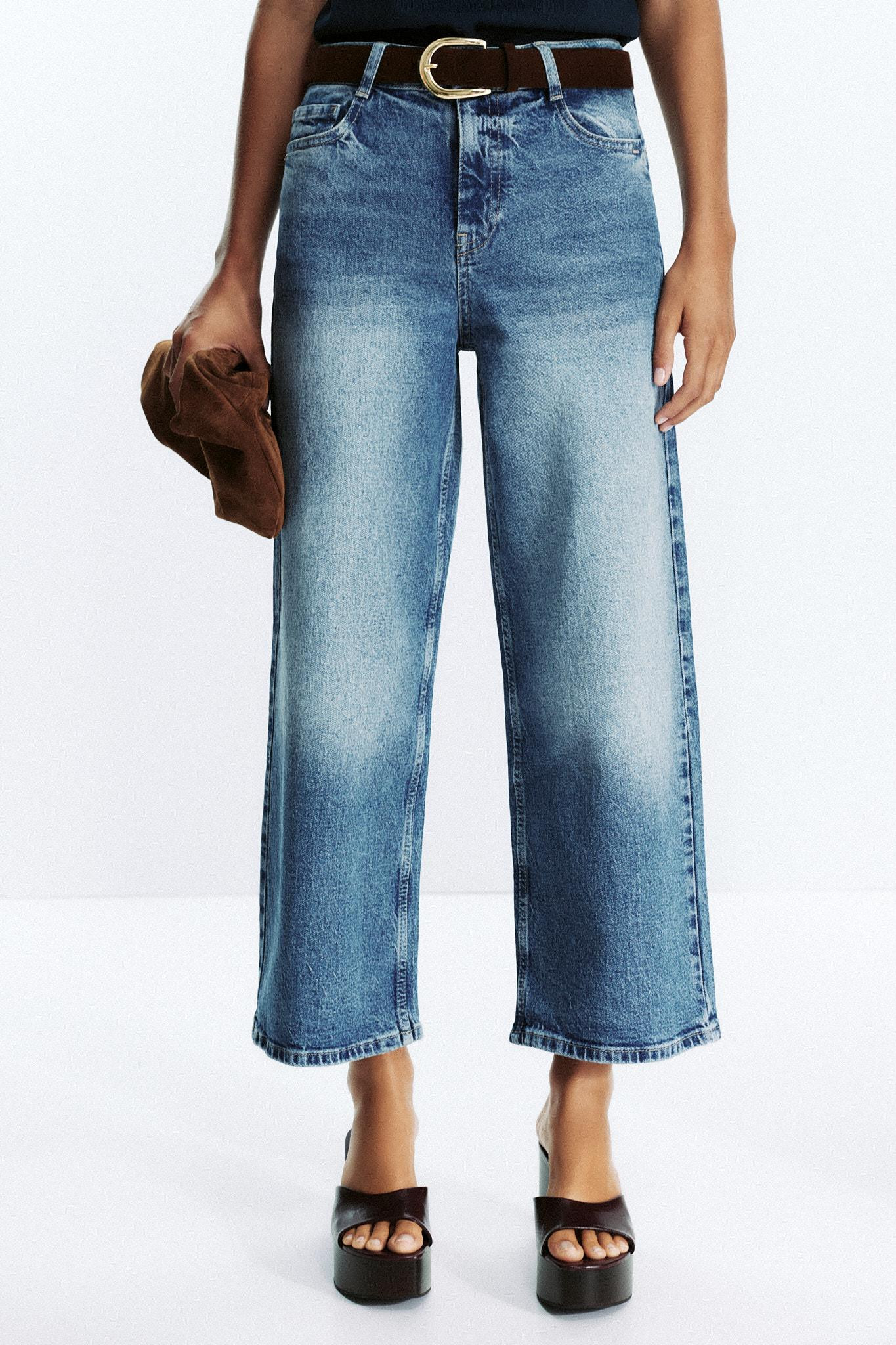 Z.10 HIGH-WAISTED BELTED CULOTTE JEANS | Zara US