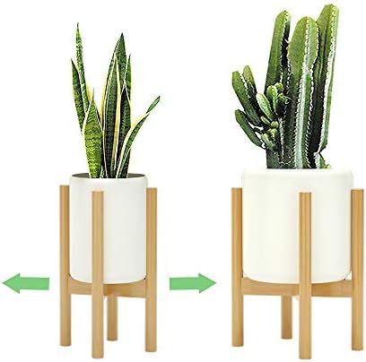 MUDEELA Adjustable Plant Stand (8 to 12 inches), Bamboo Mid Century Modern Plant Stand (15 inches... | Amazon (US)