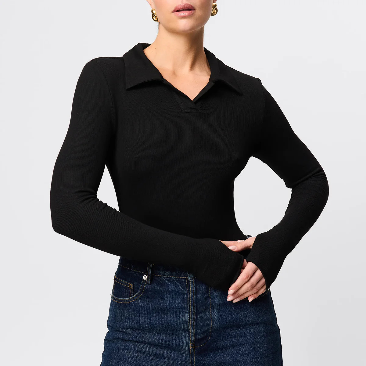 Florence Polo Top - Mossman | Black Women's Polo Neck Top | Mossman