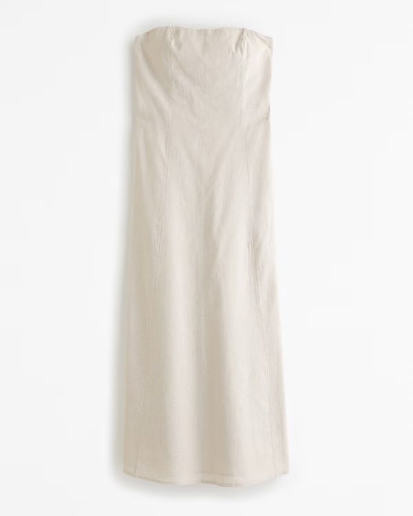 Women's Strapless Skimming Linen-Blend Maxi Dress | Women's | Abercrombie.com | Abercrombie & Fitch (US)