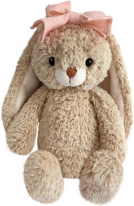 Bunny Stuffed Animal Soft Rabbit Cuddly Toy 8'' Long - Eared Brown Plush Bunny with Pink Bow East... | Amazon (US)