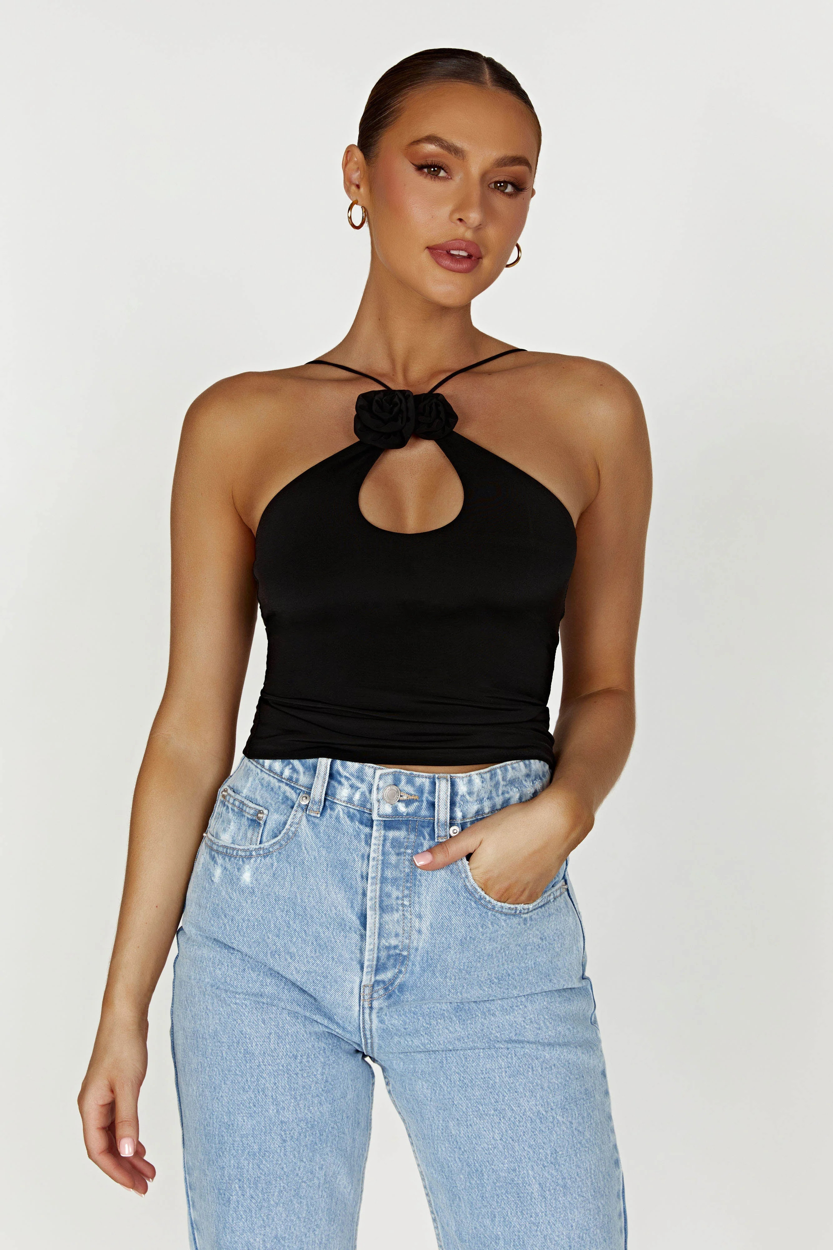 Adeline Rose Halter Top - Black | MESHKI US
