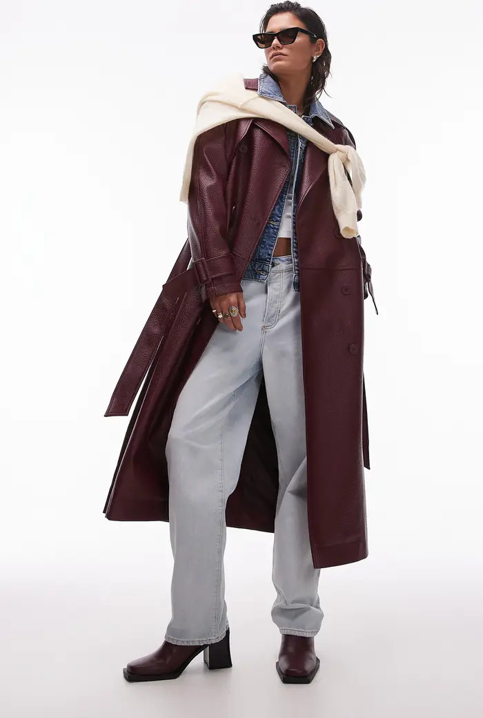 Belted Faux Leather Trench Coat | Nordstrom