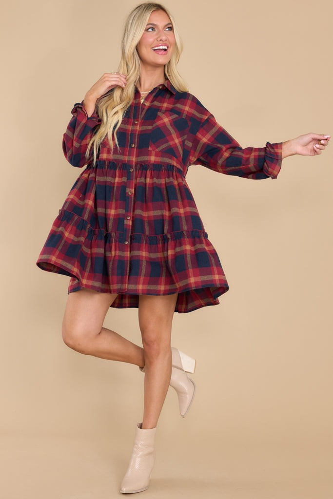 Fire Starter Navy Multi Plaid Dress | Red Dress 
