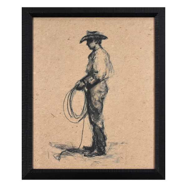Glass Framed Cowboy with Lasso Printed Wall Art, 18x22 | At Home