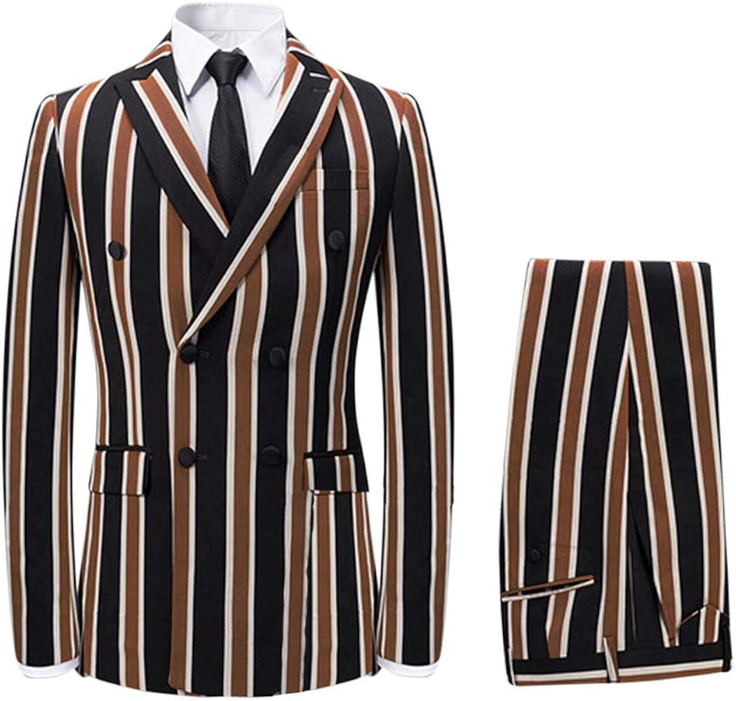 Men's Colored Striped 3 Piece Suit Slim Fit Tuxedo Blazer Jacket Pants Vest Set | Amazon (US)