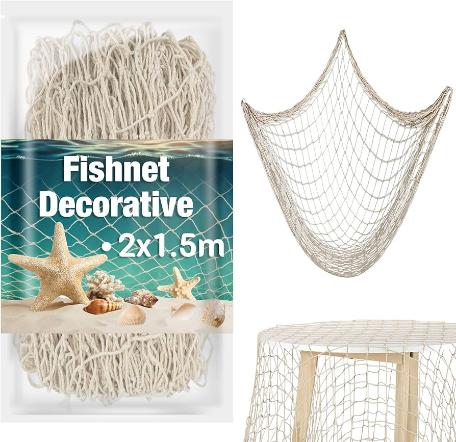 Sukh Fish Net Decorations 1.5x2m - Nautical Fishnet Table Runner for Ocean Party Decor With Decor... | Amazon (US)