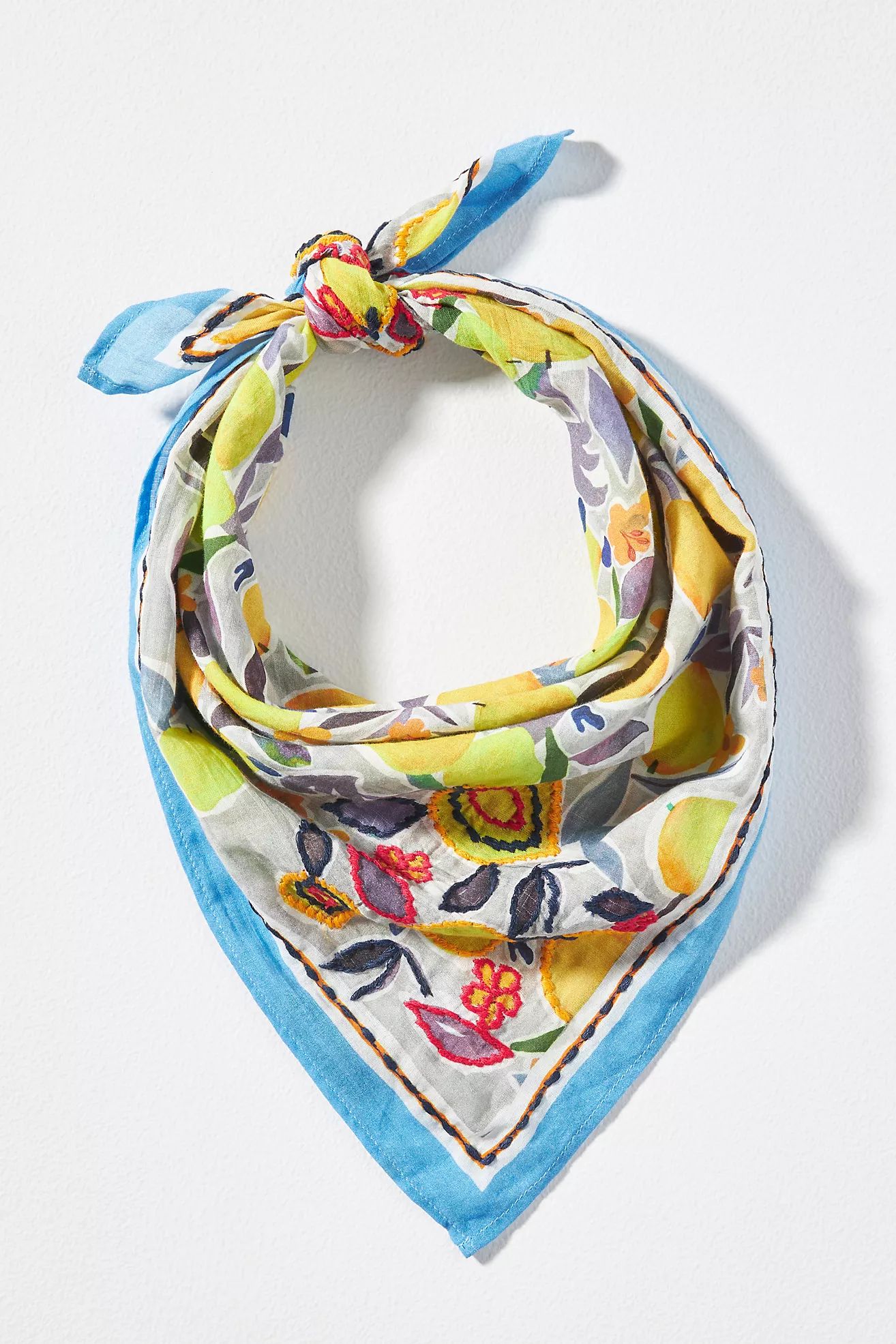 Printed Lemon Embroidered Bandana Scarf | Anthropologie (US)