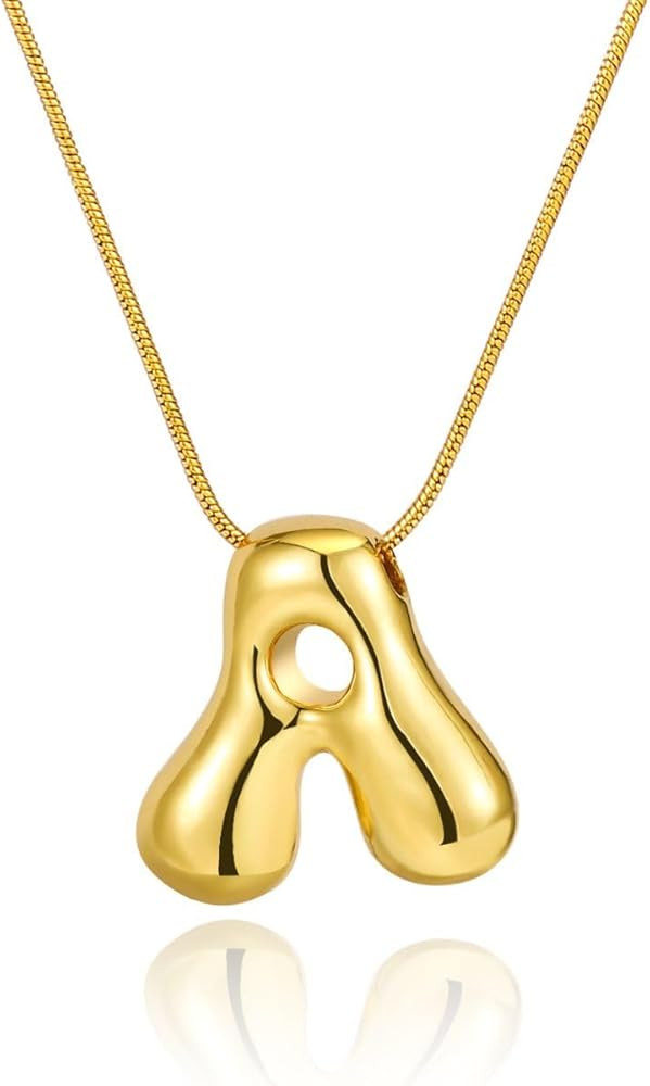 Initial Necklace for Women，Gold Silver Bubble Balloon Letter Necklace，Dainty Personalized Puf... | Amazon (US)