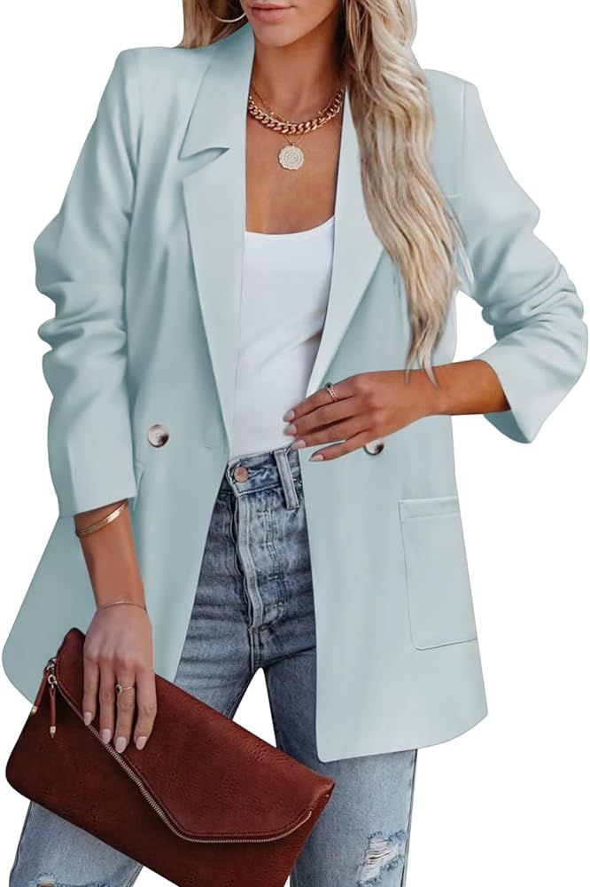 Oversized Blazers for Women Business Casual Boyfriend Light Blue Blazer for Work Professional wit... | Amazon (US)