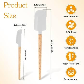 2Pcs Wooden Handle Spatula Set, Mabor White Wood-Handled Spoonula Silicone Spatula Spoon for Cook... | Amazon (UK)