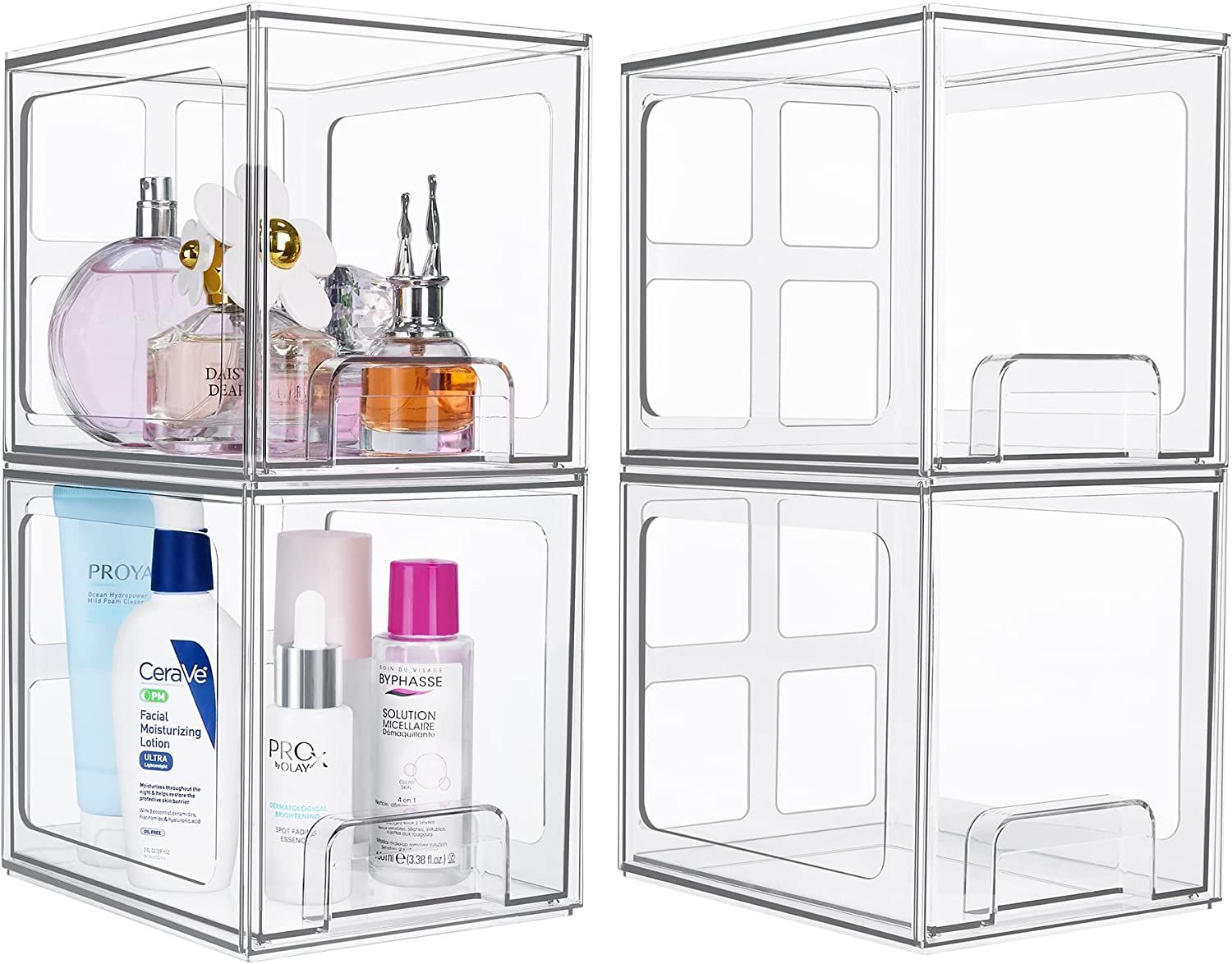 Vtopmart 4 Pack Stackable Makeup Organizer Storage Drawers, 6.6’‘ Tall Acrylic Bathroom Organ... | Amazon (US)