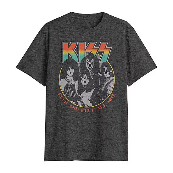 Big and Tall Mens Crew Neck Short Sleeve Regular Fit KISS Graphic T-Shirt, Color: Charcoal Heathe... | JCPenney