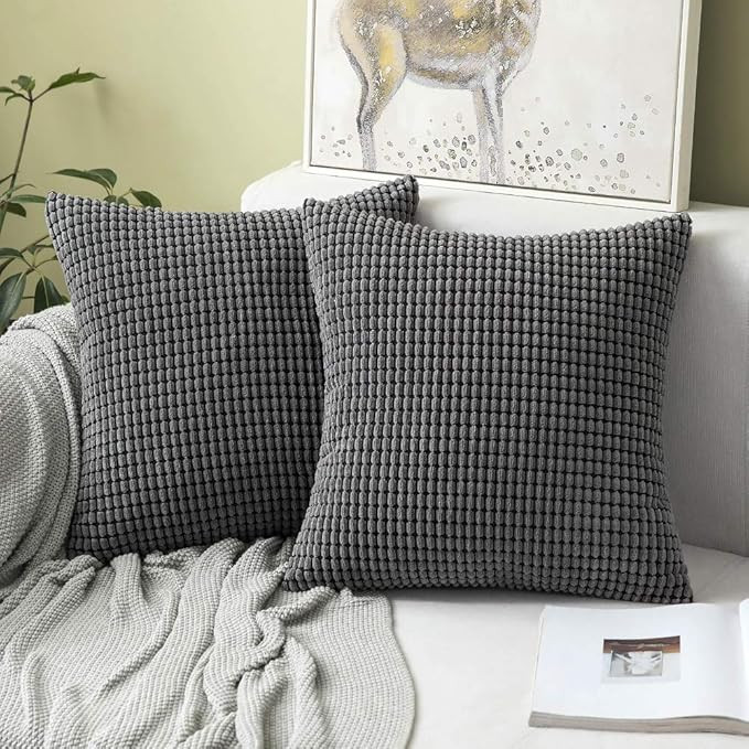 MIULEE Pack of 2 Decorative Throw Pillow Covers Soft Corduroy Solid Cushion Case Grey Pillow Case... | Amazon (US)