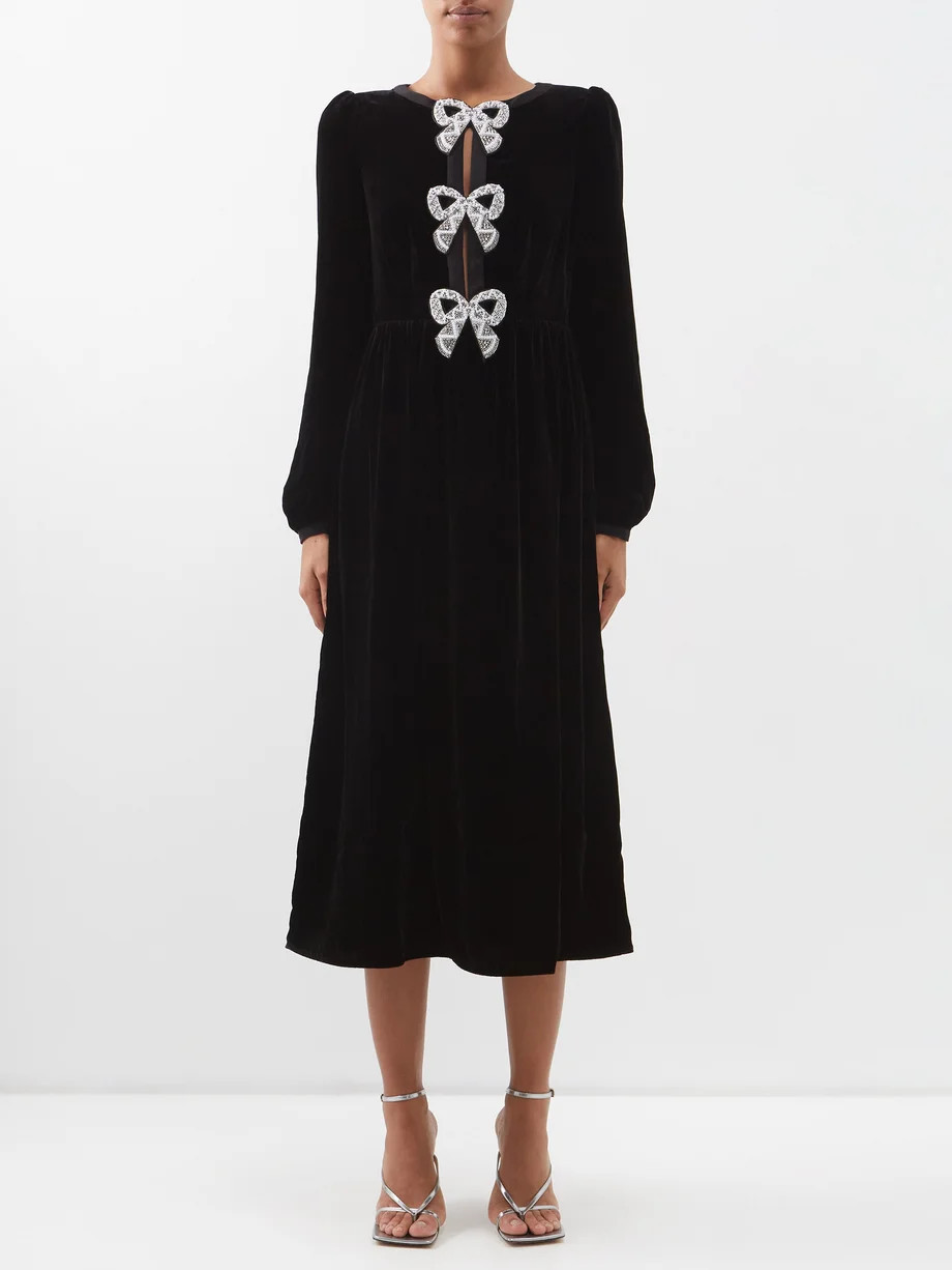 Camille crystal-bow velvet midi dress | Saloni | Matches (US)