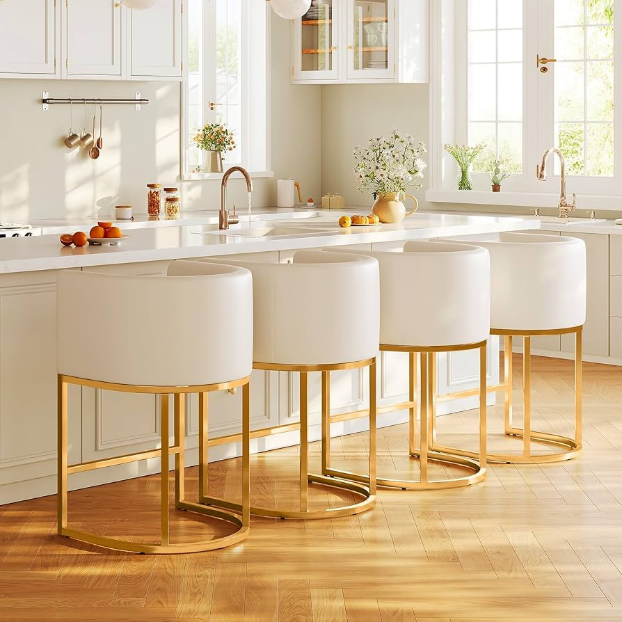 LVHOMLAX Modern Counter Height Bar Stools,Bar Stools Set of 4,PU Leather Upholstered Barrel Barst... | Amazon (US)