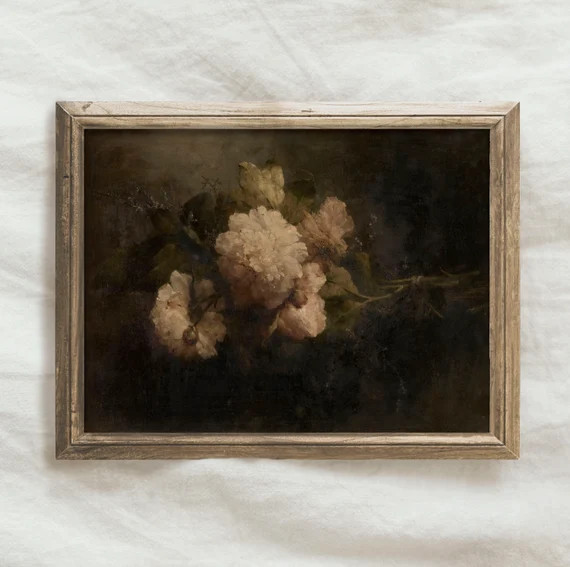 Moody Floral Oil Painting PRINTABLE / Dark Vintage Still Life - Etsy | Etsy (US)