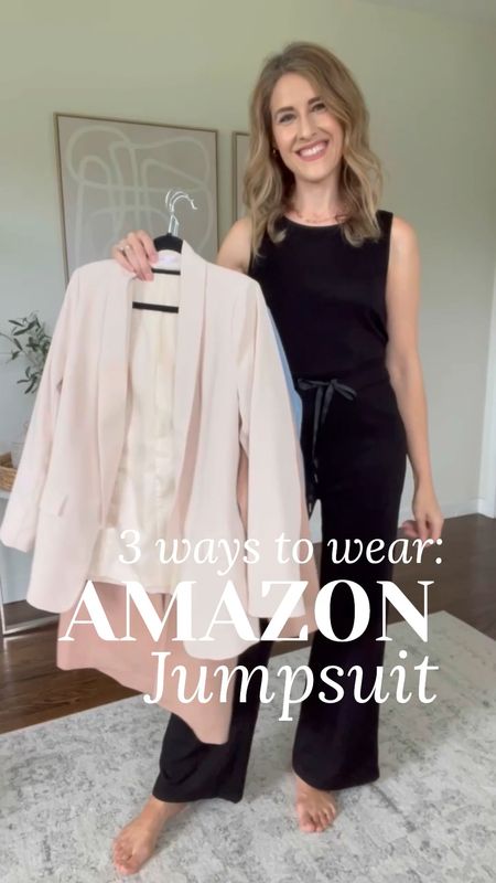 3 ways to wear this Spanx Air Essentials  inspired Amazon jumpsuit! The fabric is perfect for dressing up or down. I sized up to a medium in the jumpsuit. Small in the outerwear pieces. #amazonfashion #amazonfinds 

#LTKfindsunder100 #LTKfindsunder50 #LTKstyletip