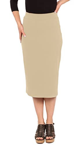Kosher Casual Women's Modest Midi Lightweight Cotton Spandex Tapered Pencil Skirt Extra Large Beige | Amazon (US)