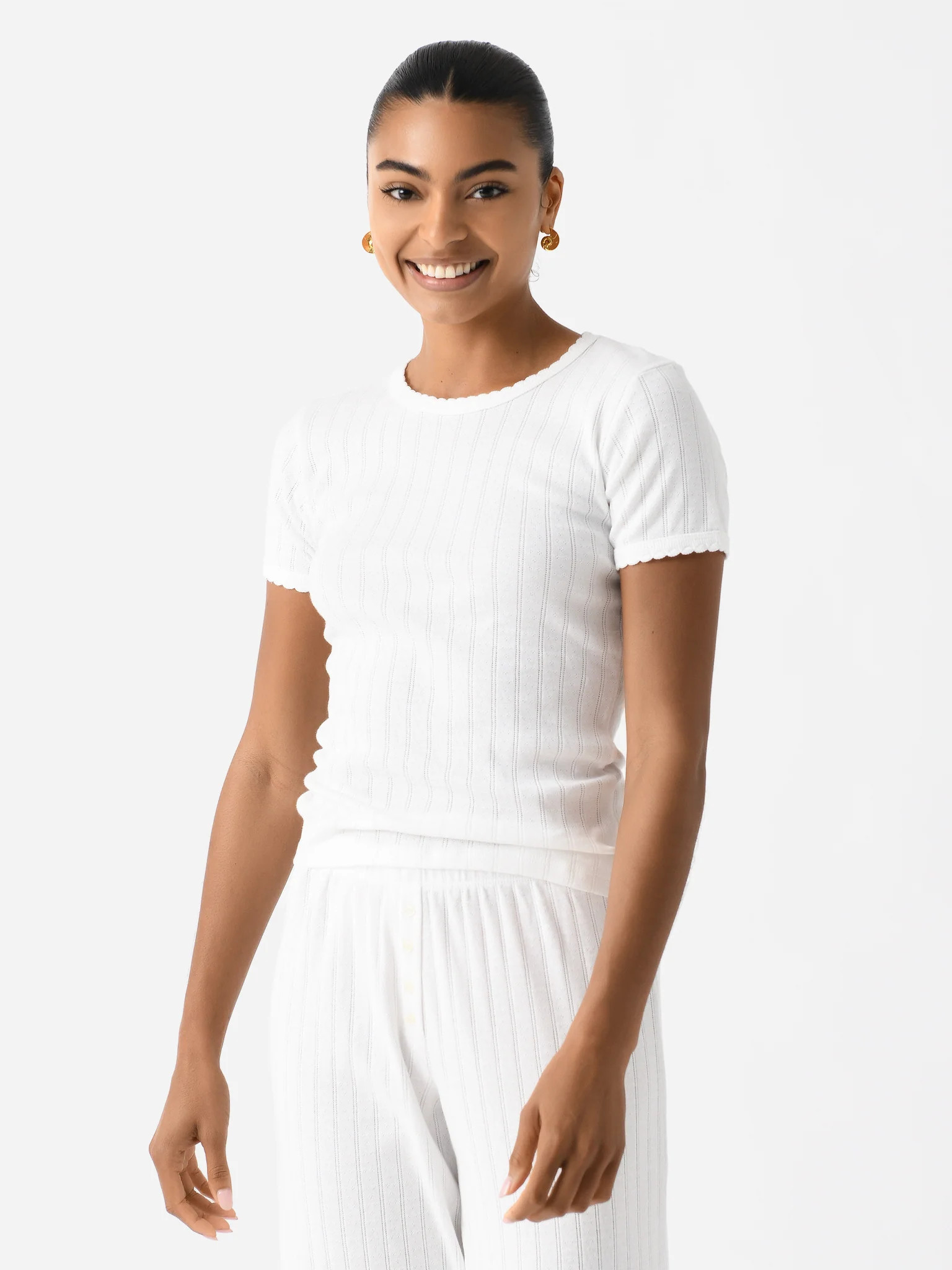 LESET
                      
                     Women's Pointelle Slim Fit Tee | Saint Bernard