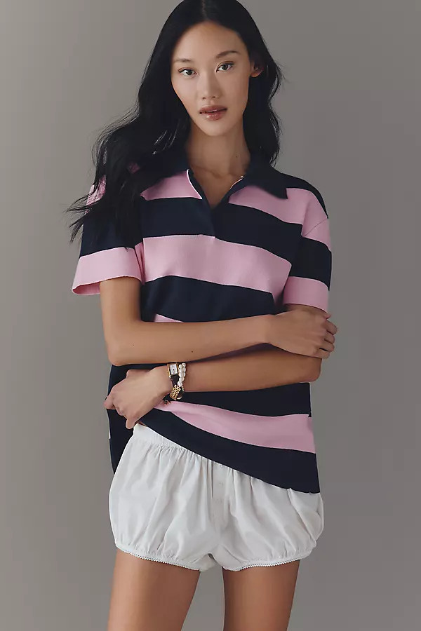 Boxy Short-Sleeve Rugby Polo Top | Anthropologie (US)