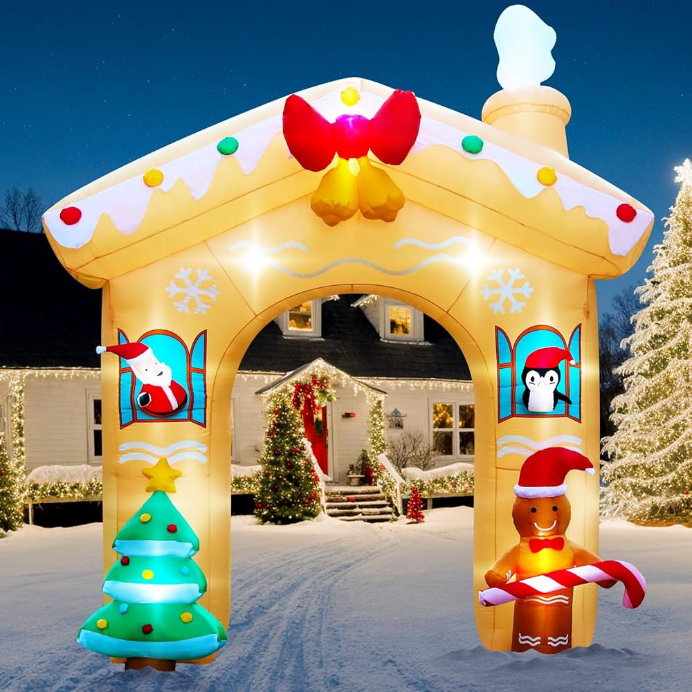10 FT Christmas Inflatables Archway Outdoor Decorations, Giant Inflatable Arch with Christmas Tre... | Amazon (US)