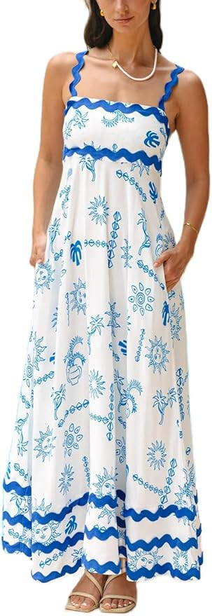 Women Graffiti Spaghetti Strap Long Dress Boho Sleeveless Cami Maxi Dress Graphic A Line Flowy Va... | Amazon (US)