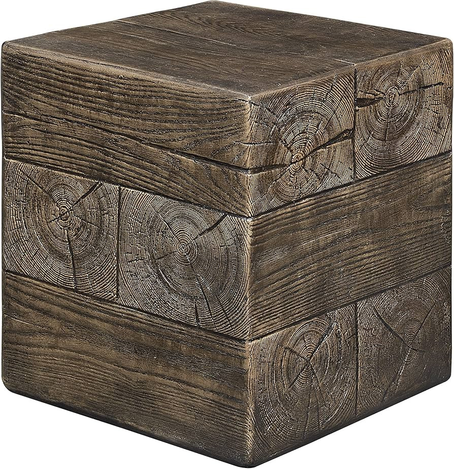 Ball & Cast Faux Wood Stump Stool, MgO Concrete End Side Table, Square Accent Stool for Indoor Ou... | Amazon (US)