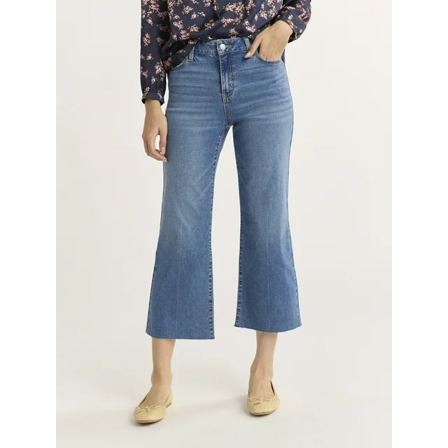 Time and Tru Women's Cropped Flare Jeans with Raw Hem, 26” Inseam, Sizes 2-20 | Walmart (US)