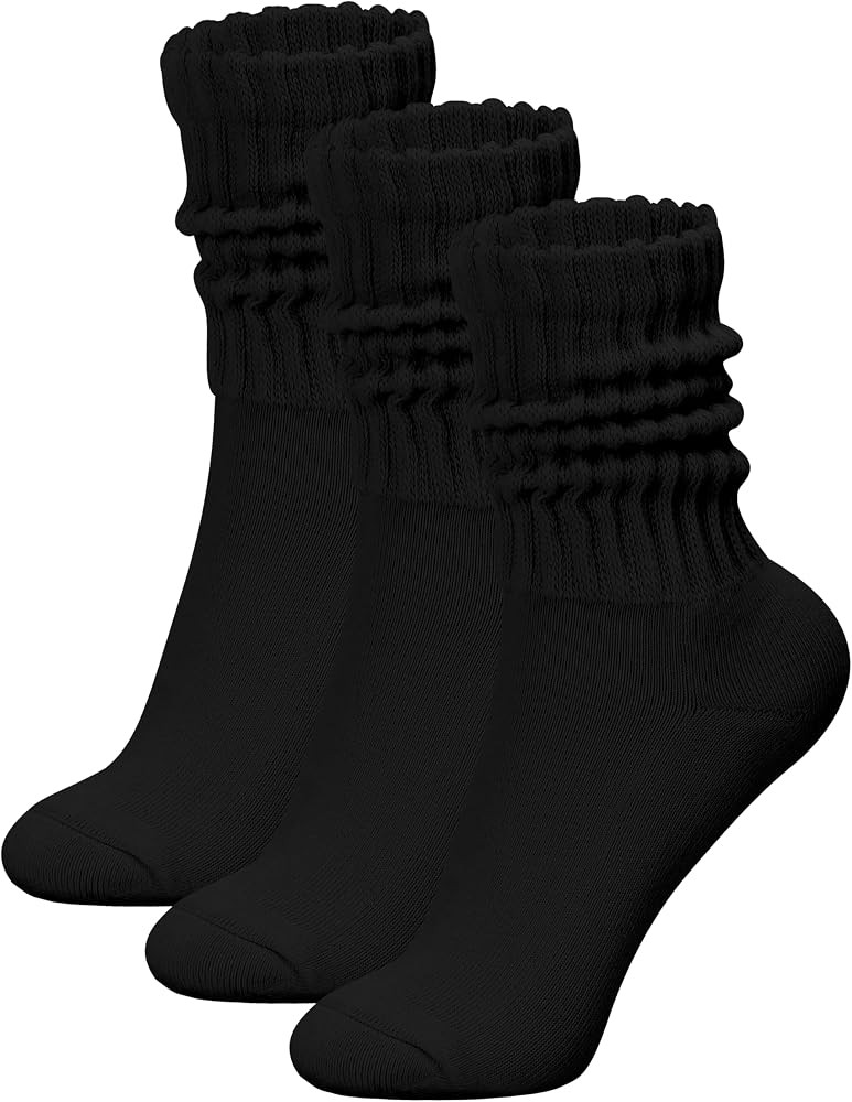 Scrunch Crew Socks Women 3 Pack Padded Cotton Slouch Socks Retro Ribbed Thick Mid Calf Socks Size... | Amazon (US)