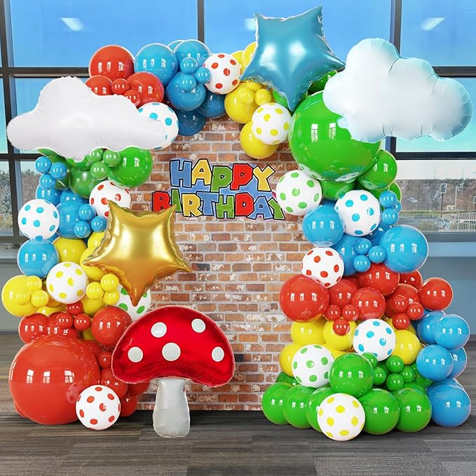 118Pcs Red Blue Yellow Green Rainbow Circus Balloons Garland Arch Kit With Star, Mushroom, Cloud ... | Amazon (US)