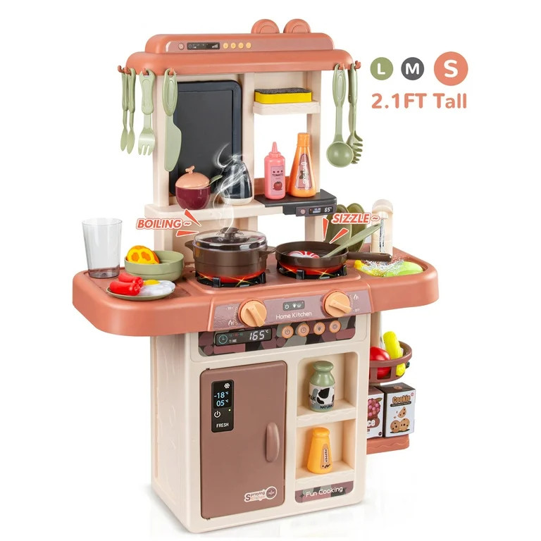 Wisairt Play Kitchen Set for Kids, 2.1FT Tall Toy Play Kitchen w/ Realistic Lights Sounds Simulat... | Walmart (US)