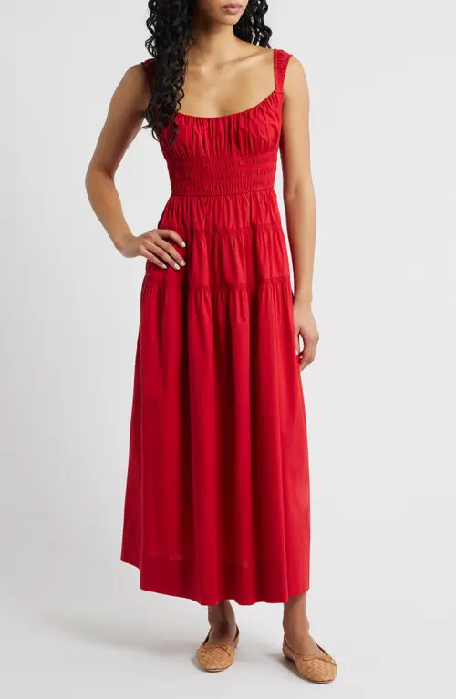 DÔEN Clover Organic Cotton Poplin Tiered Sundress in Deep Tomato at Nordstrom, Size Medium | Nordstrom