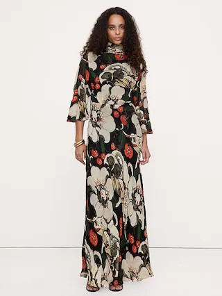 Georgette Flutter Cape-Sleeve Midi Dress | Banana Republic (US)