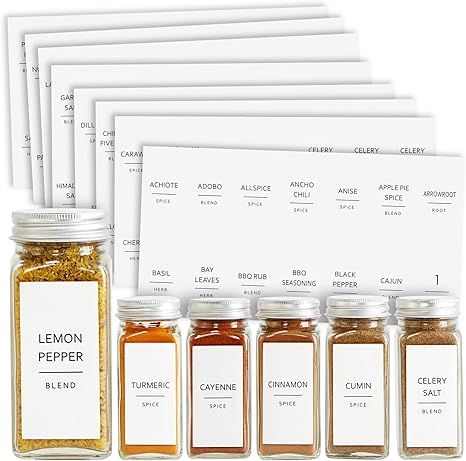 140 Minimalist Spice Jar Labels, Preprinted Black Text on Matte White Water-Resistant Vinyl Stick... | Amazon (US)