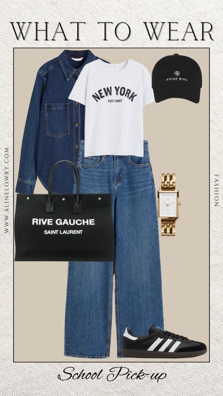 What to wear - School pick up outfit idea. Jeans casual chic outfit. #jeans 