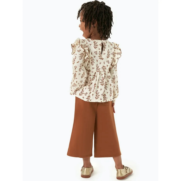 Modern Moments by Gerber Toddler Girl Ruffles Top and Wide Leg Pant Set, 2-Piece, Sizes 12 Months... | Walmart (US)