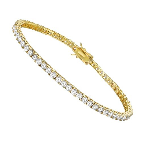 LGYIC Tennis Bracelet for Women|3MM Cubic Zirconia|18k Yellow Gold Plated Bracelets|4-Prong-Setting CZ|Size 7.5 Inches | Amazon (US)