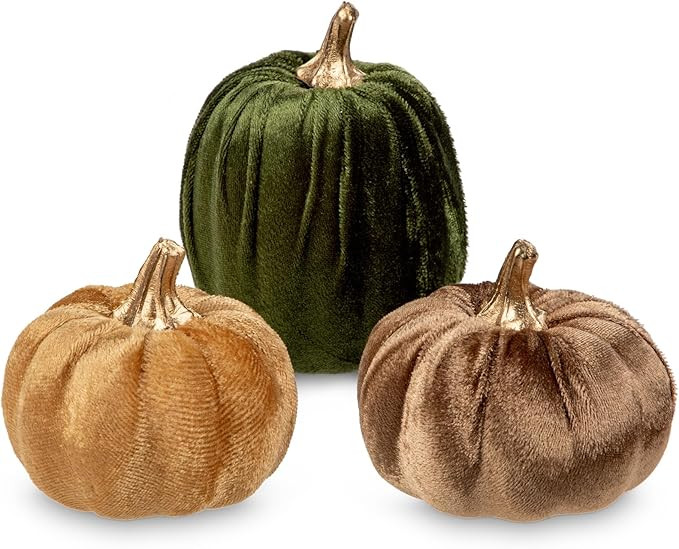 Artificial Velvet Pumpkins Fall Decor - 3 PCS Faux Fabric Foam Mini Pink Pumpkins DIY Decorative ... | Amazon (US)
