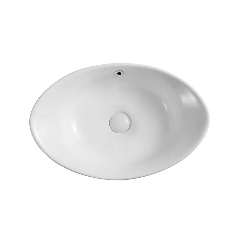 W50824016 White Ceramic Oval Vessel Bathroom Sink and Overflow | Wayfair North America