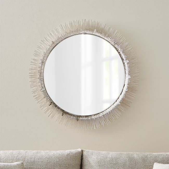Clarendon Large Round Silver Wall Mirror | Crate & Barrel