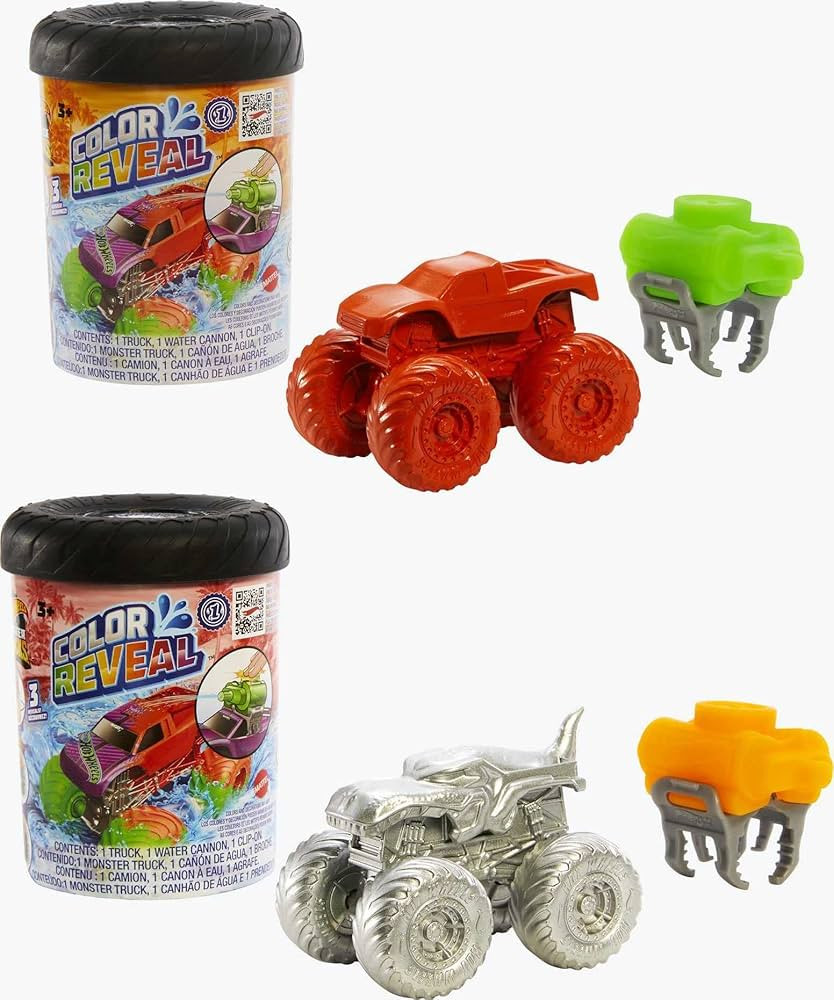Hot Wheels Monster Trucks Color Reveal 2-Pack & Clip-On Water Tank, 2 Toy Trucks with Surprise Co... | Amazon (US)
