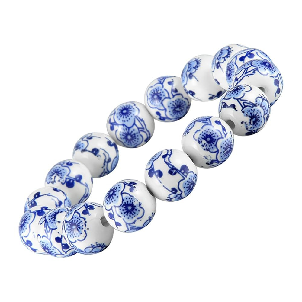 Women Porcelain Beads Bracelet Vintage Style Blue And White Porcelain Ceramics Wrist Bracelet | Amazon (US)