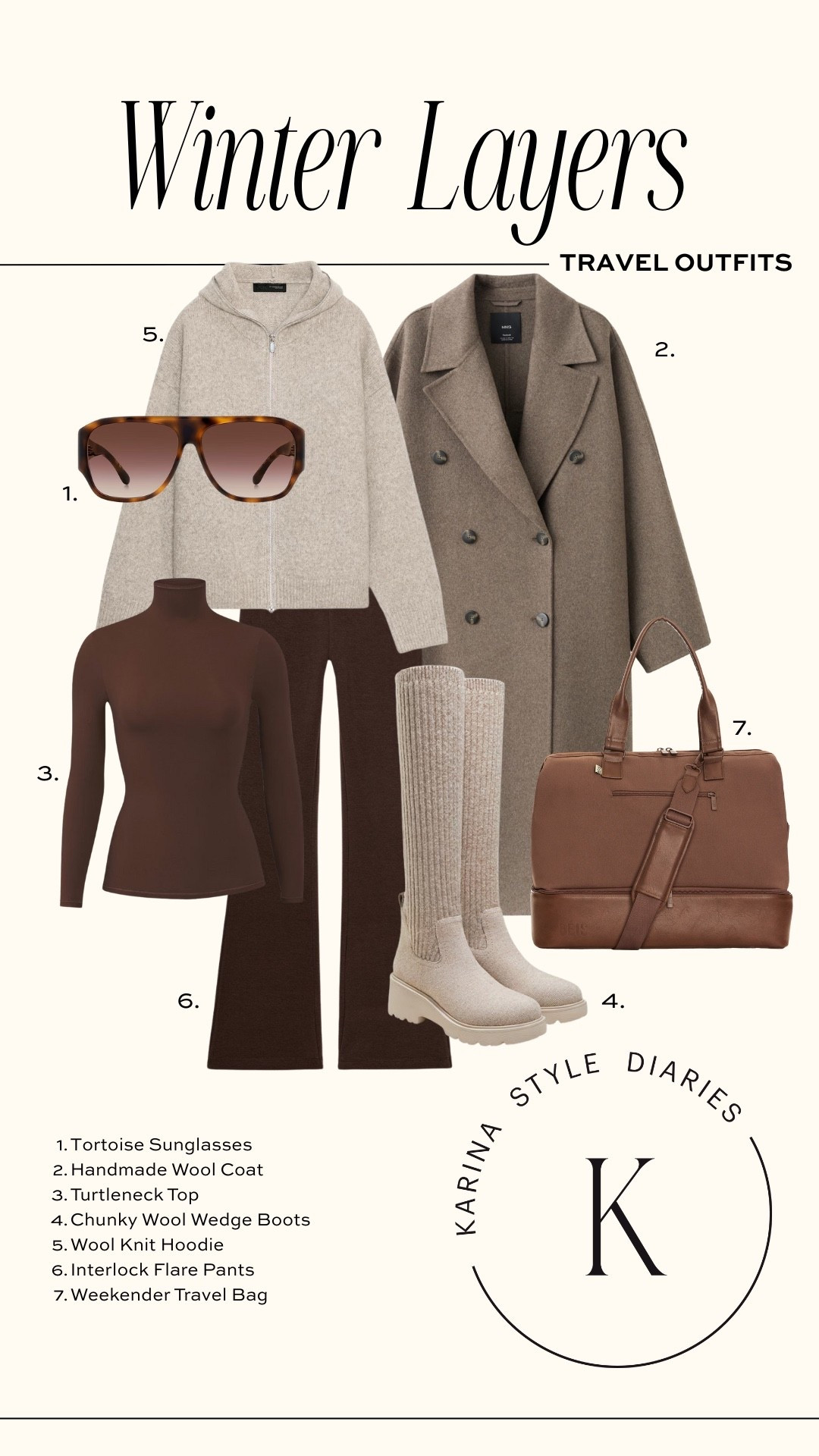 Layered cozy travel outfit🤎

Winter chic, turtleneck base layer, wool coat, weekender travel bag, snow boot, knitted flare pants, wool zip hoodie

#LTKSaleAlert #LTKTravel #LTKHoliday